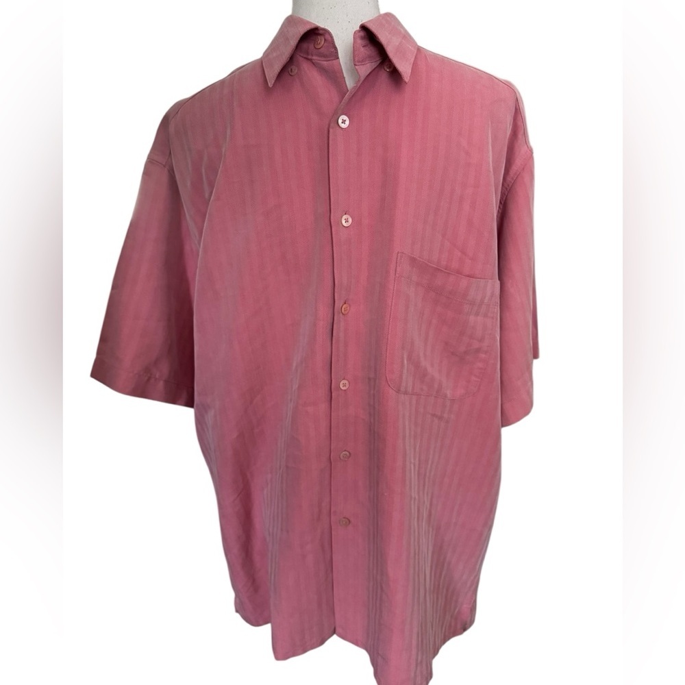 Bugatchi men’s rayon blend short sleeve button down shirt size M pink